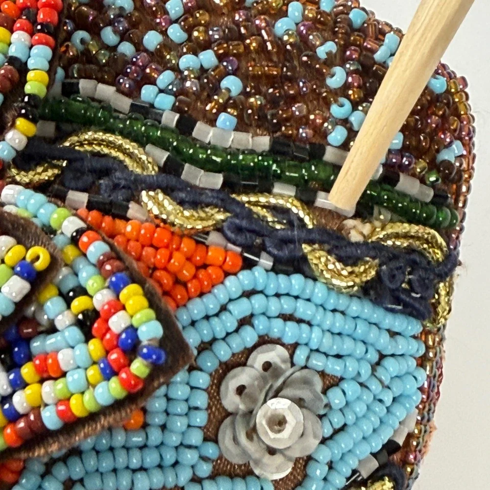 Beaded Floral Top Handle Bag Small Boho Eclectic Multicolor Purse‎